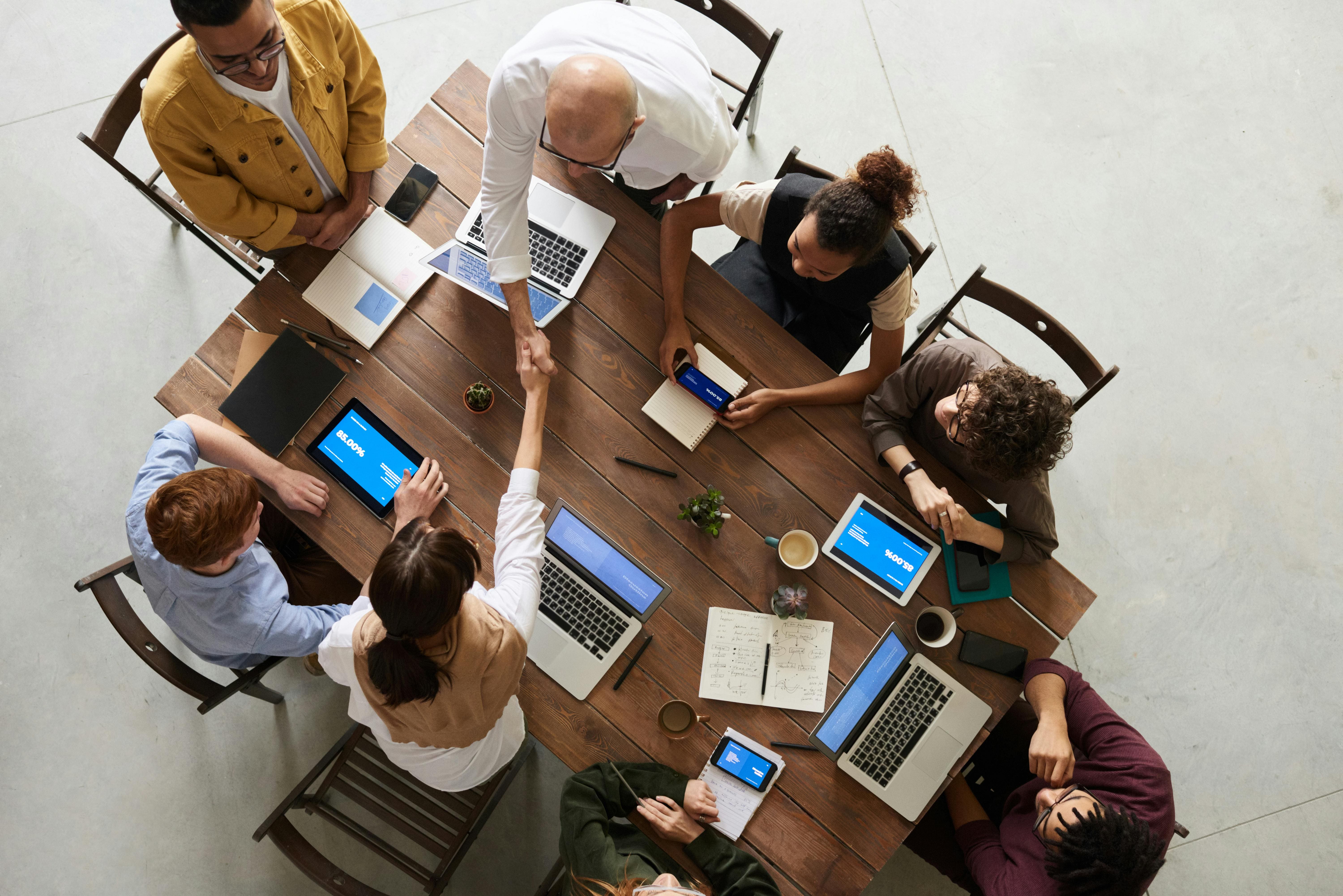 A diverse team collaborating in a modern office